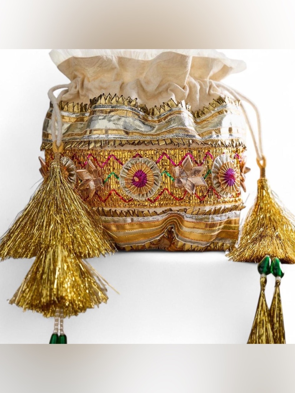 NWT new free people seasons sparkle mini gift bag pouch Embellished gold india